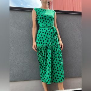 Boden Kelly Green Polka Dot Jersey Tie Midi Dress